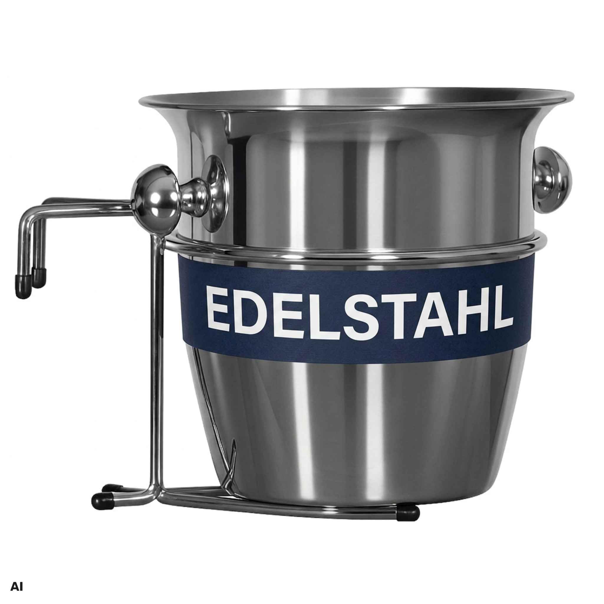 MR. DEKO Strandkorb-Zubehör Champagnerkühler Edelstahl 2tlg. | Sektkühler mit Halterung Rostfrei | Weinkühler-Set für Gartenmöbel | Flaschenkühler | Getränkekühler-Halterung Strandkorb-Einsatz