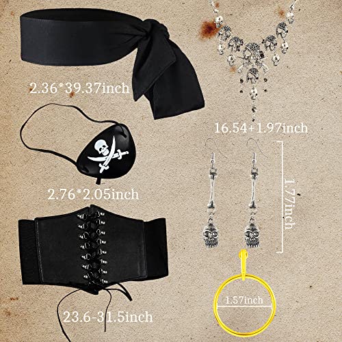 JeVenis Black Pirate Costume Accessories Set Pirate Headband Wrap Eye Patch Earring Necklace Waist Belt Captain Costume Carnival Music Festival Outfit - Image 4