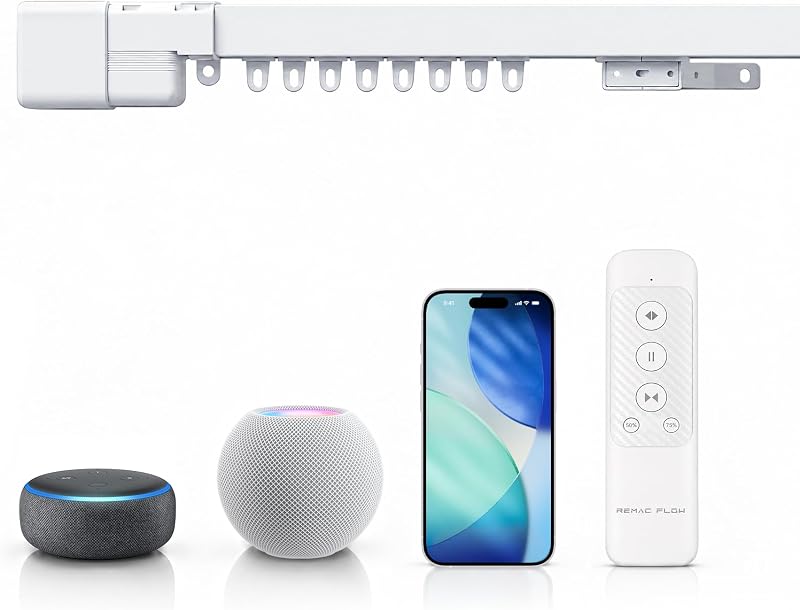 M1 Pro Matter Riel de cortina motorizado inteligente montado en techo y pared 66"-114" | Riel inteligente ajustable sin cortes con control remoto - Matter over Wi-Fi - Funciona con Apple Home, Alexa y Google Home