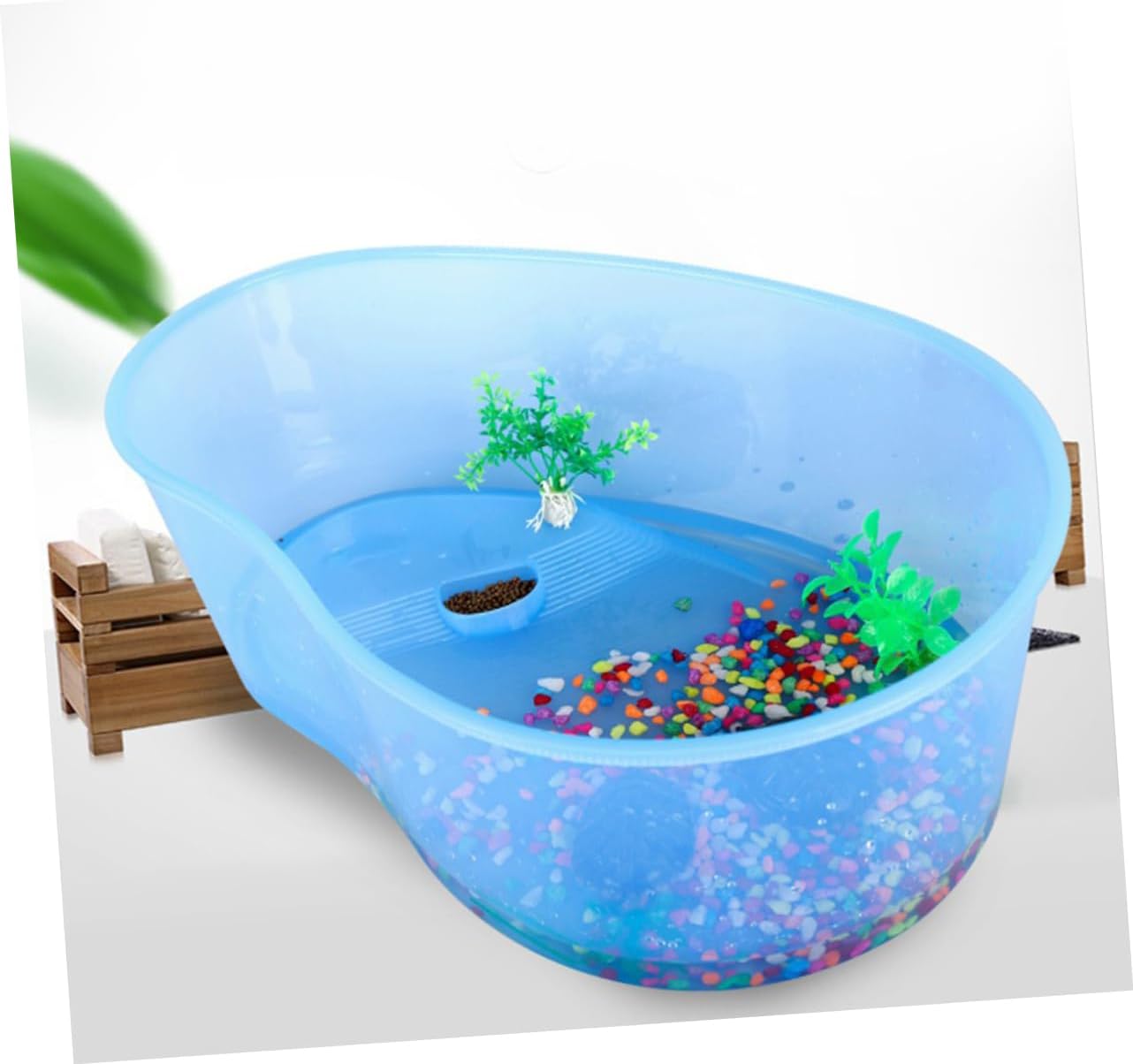 HANABASS 1Pc Plastic Turtle Tank Habitat with Basking Platform Natural Look for Turtles Easy to Clean Reptile Enclosure for Home Use