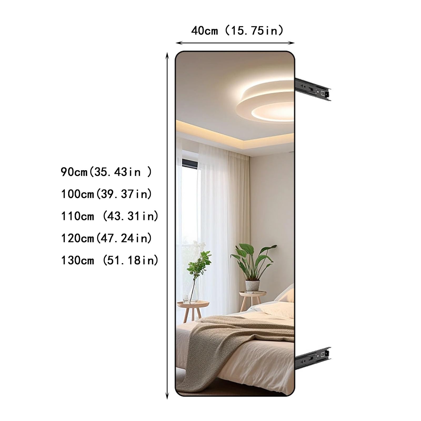 Armadio con binario scorrevole incorporato, specchio push-pull a figura intera, specchio da toeletta girevole pieghevole e retrattile, specchio con cornice in metallo nero(100*40cm(39.37*15.75in))