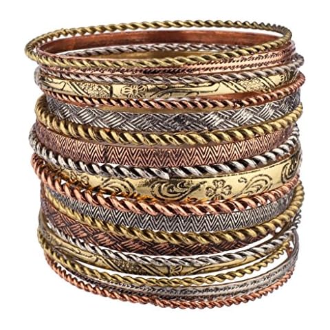 LUX ACCESSORIES Flower Mixed Metal Aztec Multi Bangle Set Cover