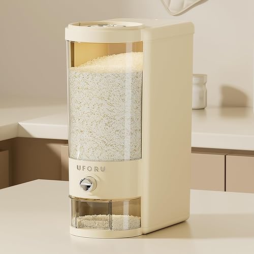 Vista 13 de Dispensador de arroz UFORU 20 libras Gran contenedor de almacenamiento de arroz para cocina y despensa - Ahorro de espacio, a prueba de humedad