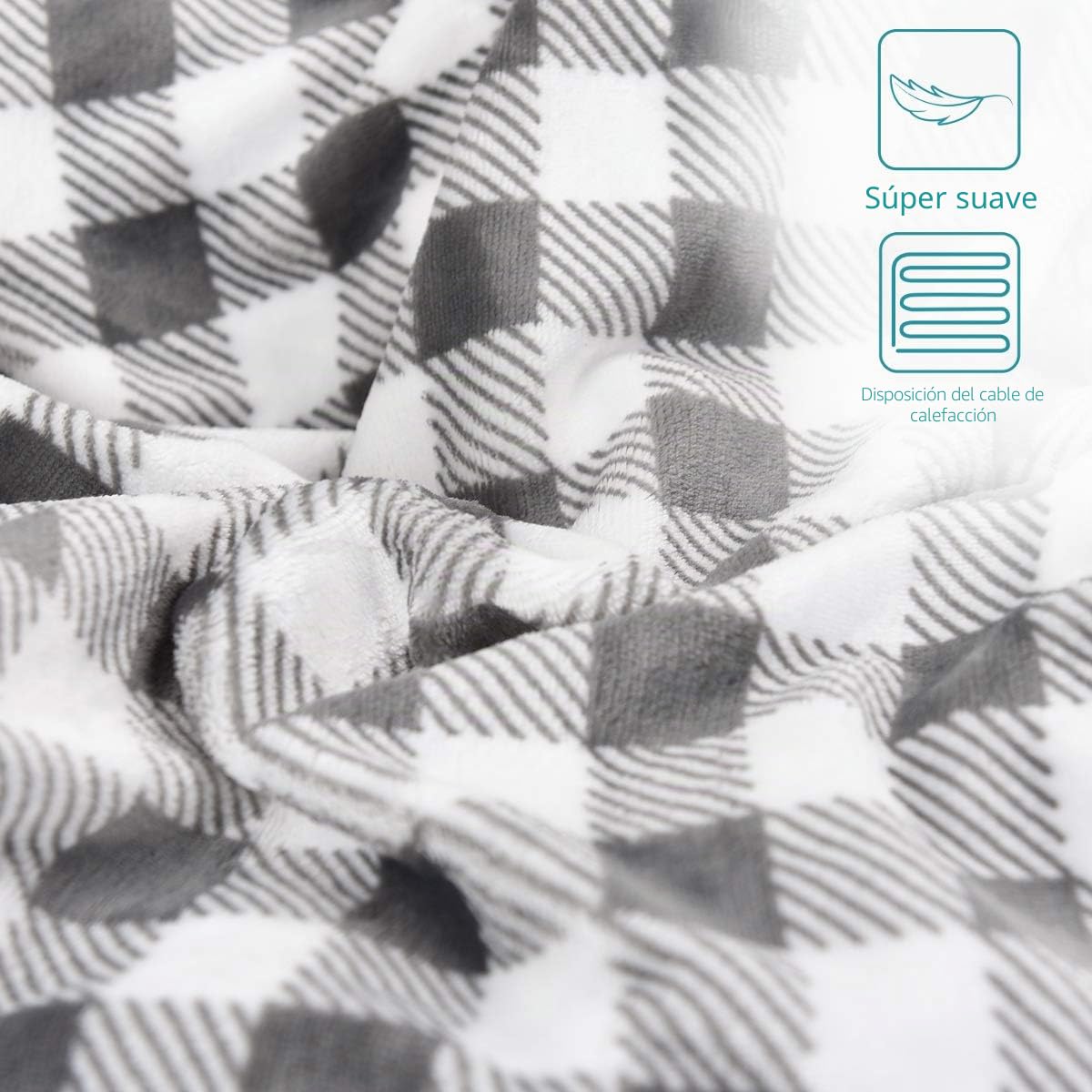 Navaris Manta eléctrica para Hombros Cuello y Brazos - Poncho eléctrico con Forma de U y Mando - Manta térmica Lavable - En Blanco Negro y Gris