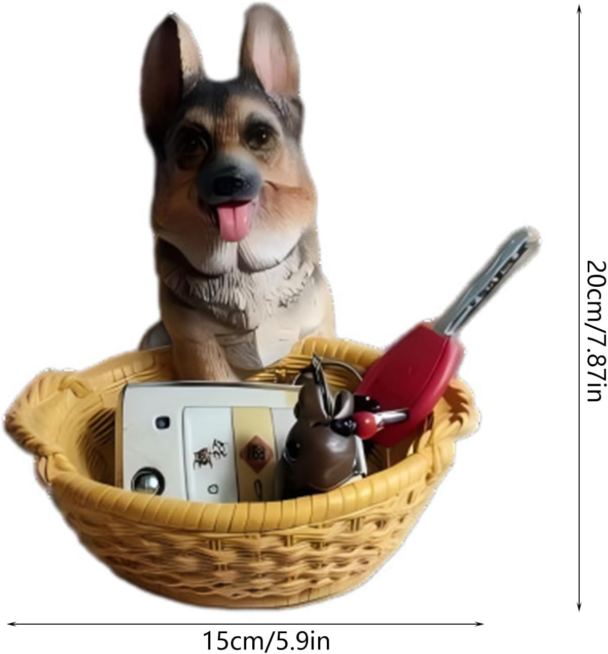 Dog Statue Desk Organizer Basket Resin Small Item Holder for Entryway Bedroom Offices and Coffee Table Decoration Coffee Decoration