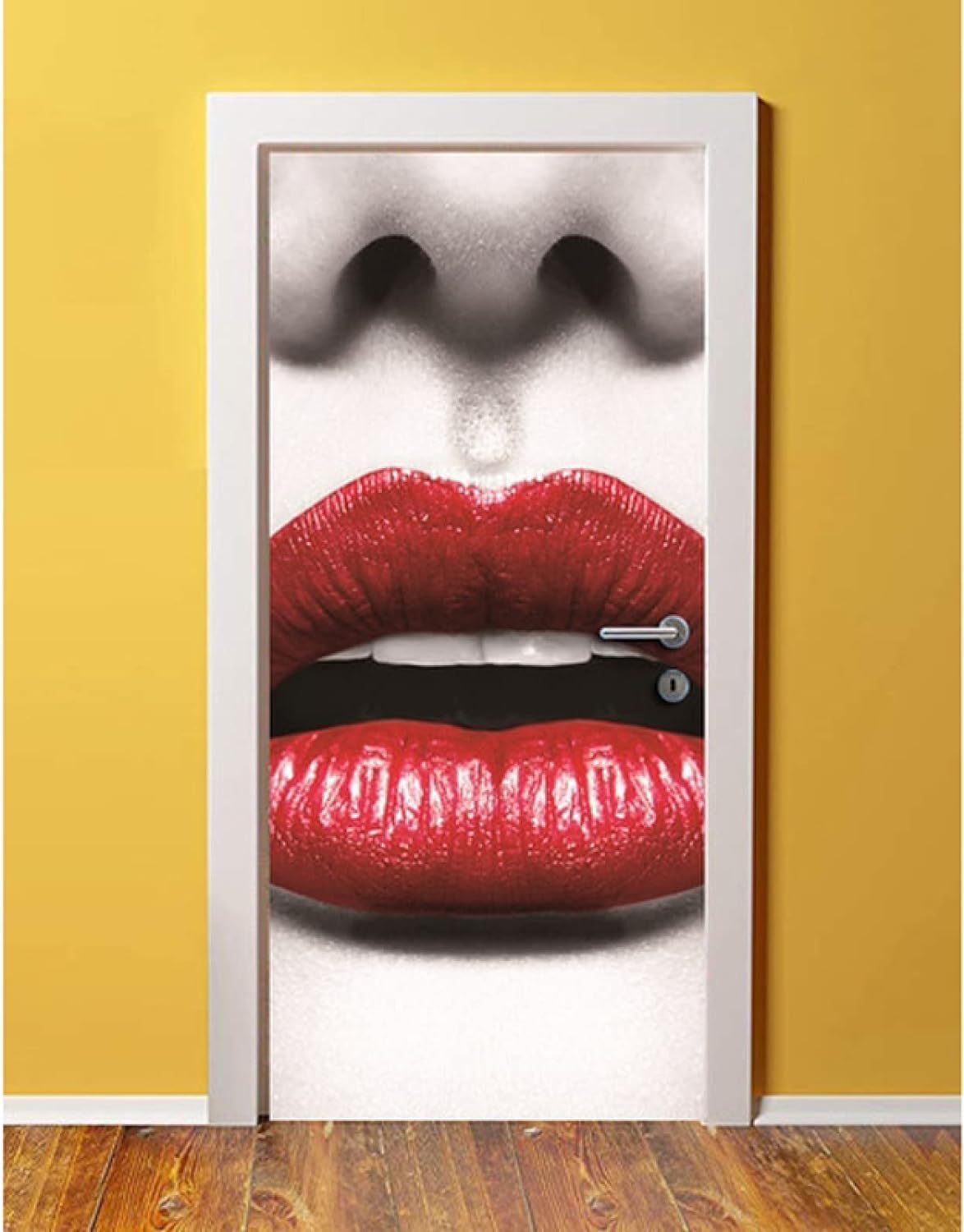 Modern Red Lips Door Stickers for Interior Doors Creative 3D Door Decals Art Sticker Self Adhesive Door Murals for Bedrooms Living Room Bathroom Home Decor G623?86x200 cm?