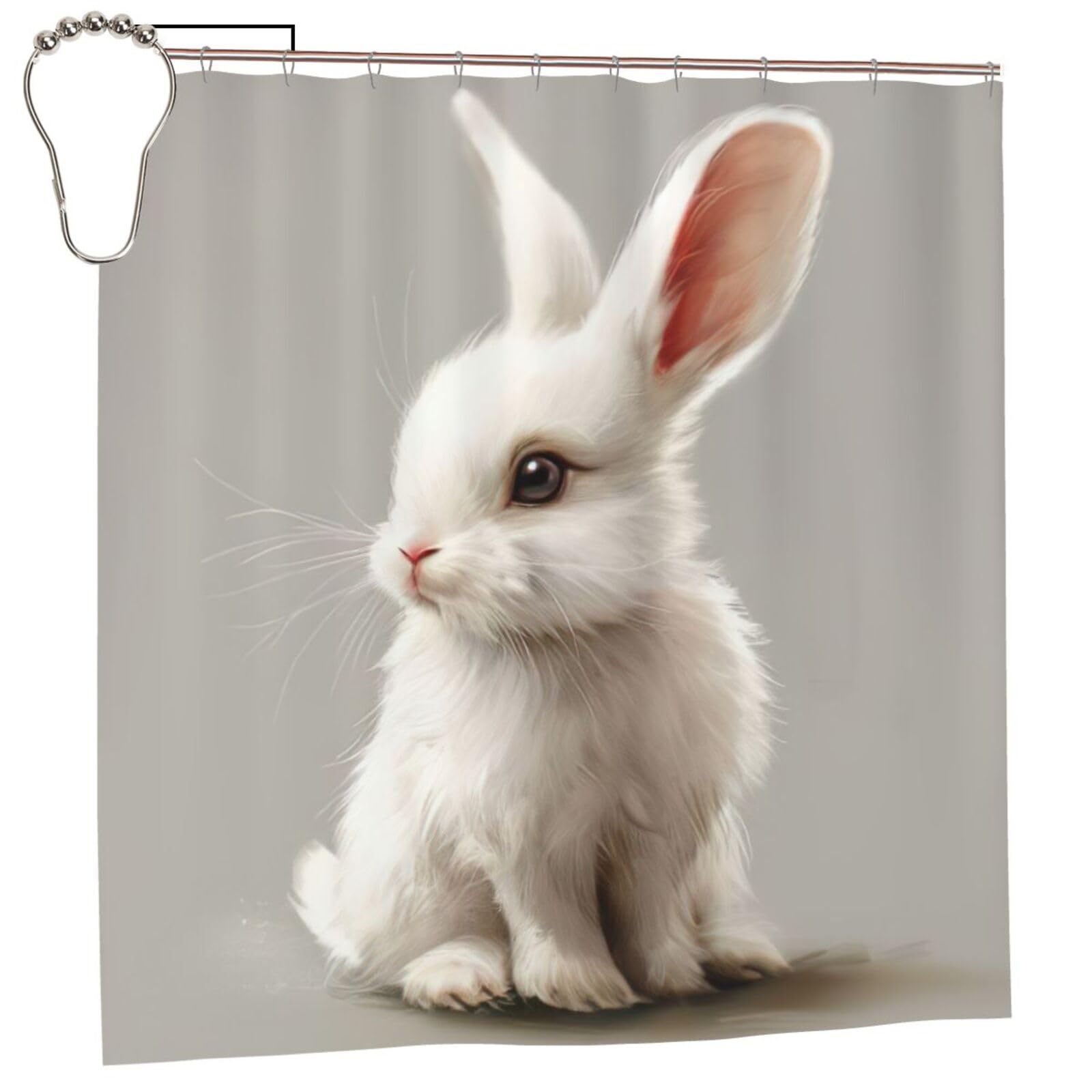 Rideau de douche anti-rouille lapin blanc 183x183 cm lavable en machine