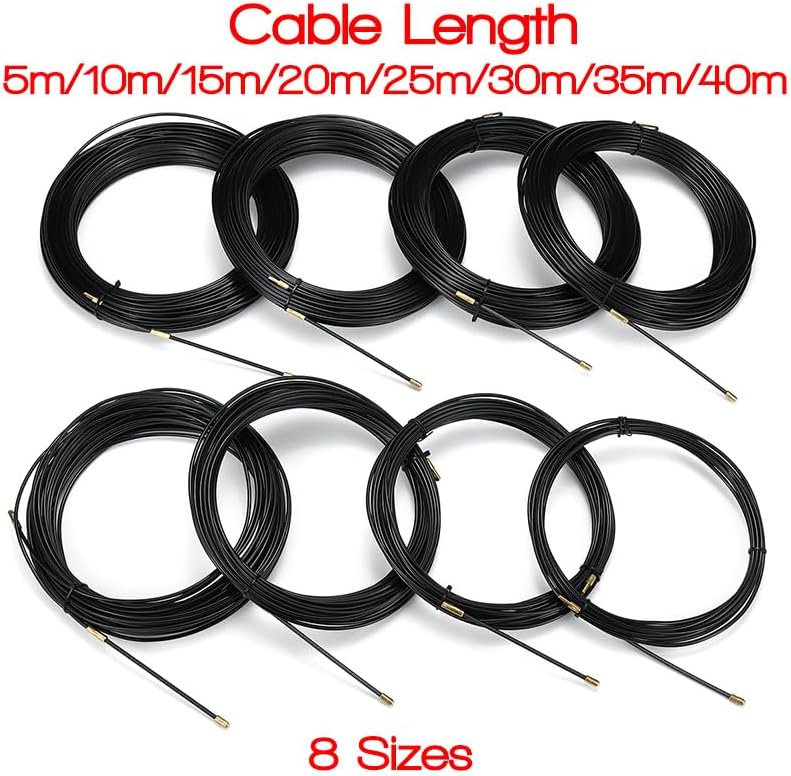 Fish Tape 3MM Durable Black Fiberglass Electric Guide Device Cable Push Pullers Duct Snake Rodder Fish Tape Wire 5m to 40m Length(35m)