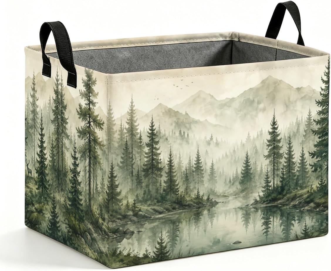 Misty Forest Storage Bins, 56L Laundry Hamper Foldable with Handles | Foldable Laundry Hamper Storage Basket with handles, large capacity, space-saving organizer for clothes, toys & home use