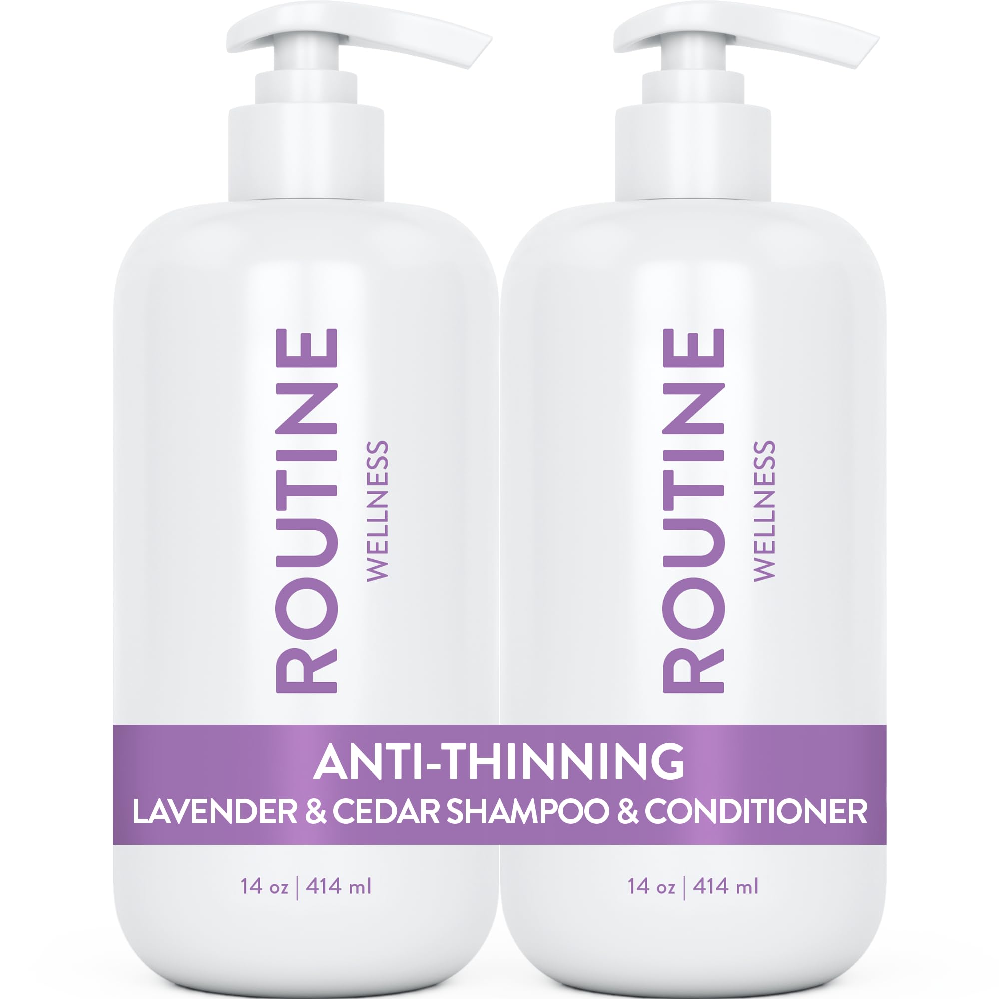 Routine WellnessAnti-Thinning Shampoo and Conditioner Set for Thinning Hair - Biotin DHT Blocker Women & Men - Color Safe Shampoo for Hair Loss & Healthier Growth (Pack of 2) (Lavender & Cedar)