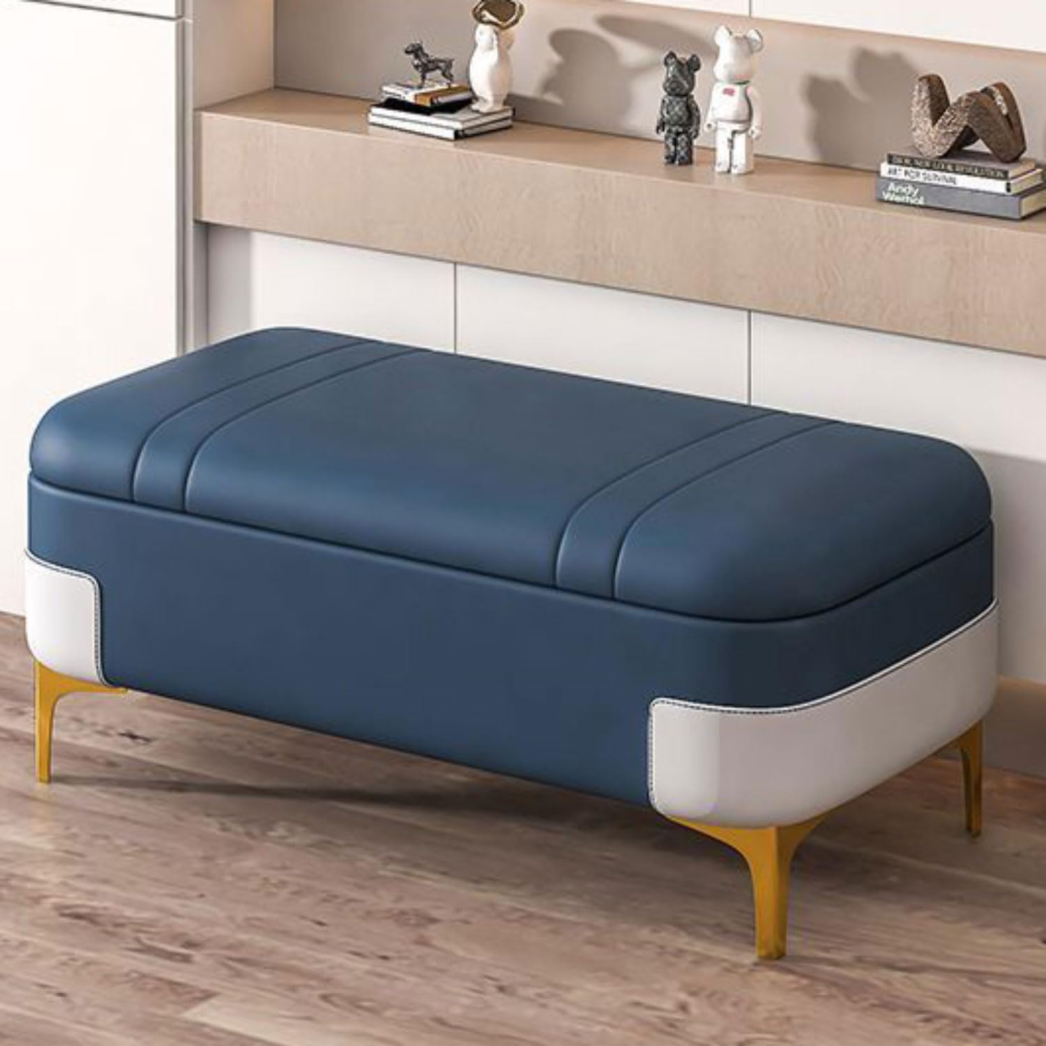 Banc ottoman de rangement chic avec pieds en métal pour une chambre élégante