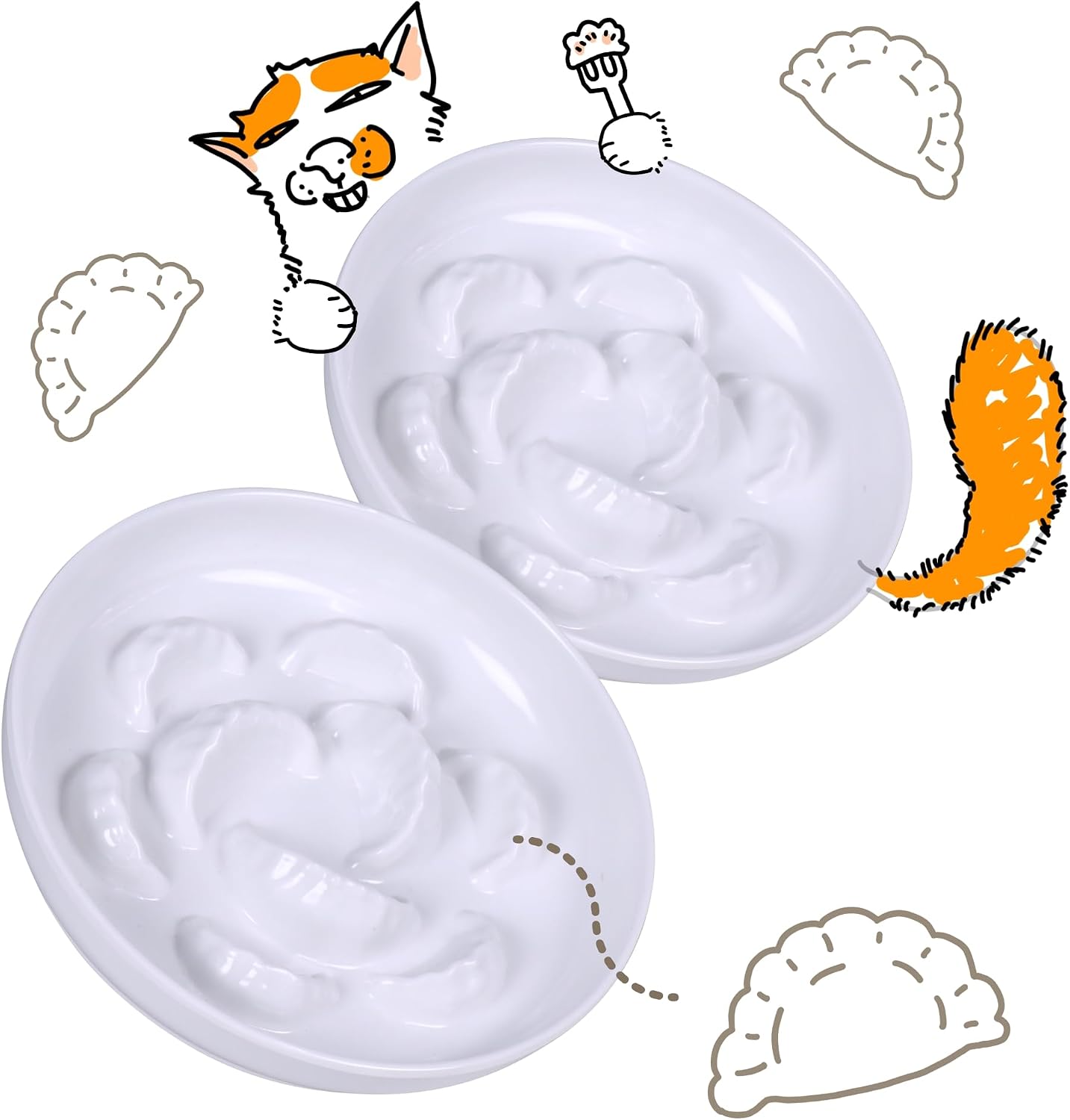 2 Pcs Cat Slow Feeder Bowl Set - Unbreakable Melamine Puzzle cat Bowl for Slow Eating - Cat Dish for Wet & Dry Food- Whisker Friendly & Dishwasher Safe & Non Slip Design - 6.3''W x 1.2''H (White*2)