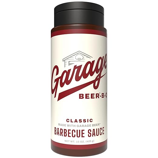 Official Garage Beer BBQ Sauce Gift, Classic Sweet Barbecue Sauce 1-Pack, No Drip Squeeze Bottle, 15.2oz Flip Top Bottles, Beer-Infused Marinade, Kosher, Unique Gifts for Men and Women