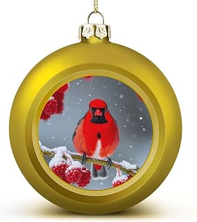 Cardinal Birds Snow Cranberries Christmas Ball Ornaments -3 Inch Shatterproof Hanging Xmas Balls for Xmas Tree Decoration Golden Christmas Tree Balls for Holiday Wedding Party