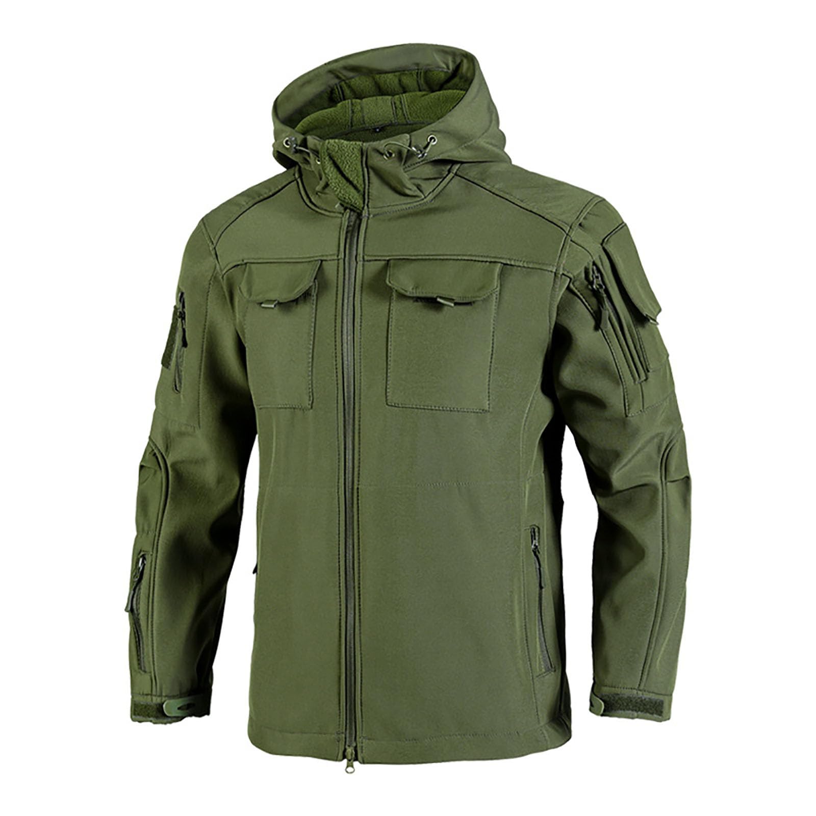 Generisch Giacca in pile da uomo mimetico stampato, giacca militare spessa in peluche per le mezze stagioni, vestibilità stretta, giacca con cappuccio, impermeabile, antivento, giacca invernale slim