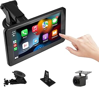 Portable Car Radio Stereo Audio Receiver with Wireless Carplay&Android Auto, 7” FHD IPS Touchscreen, 1080P Backup Cam, Siri, Google Voice, FM, Bluetooth, GPS Navigation, Aux, TF Card TTXSCAM T86