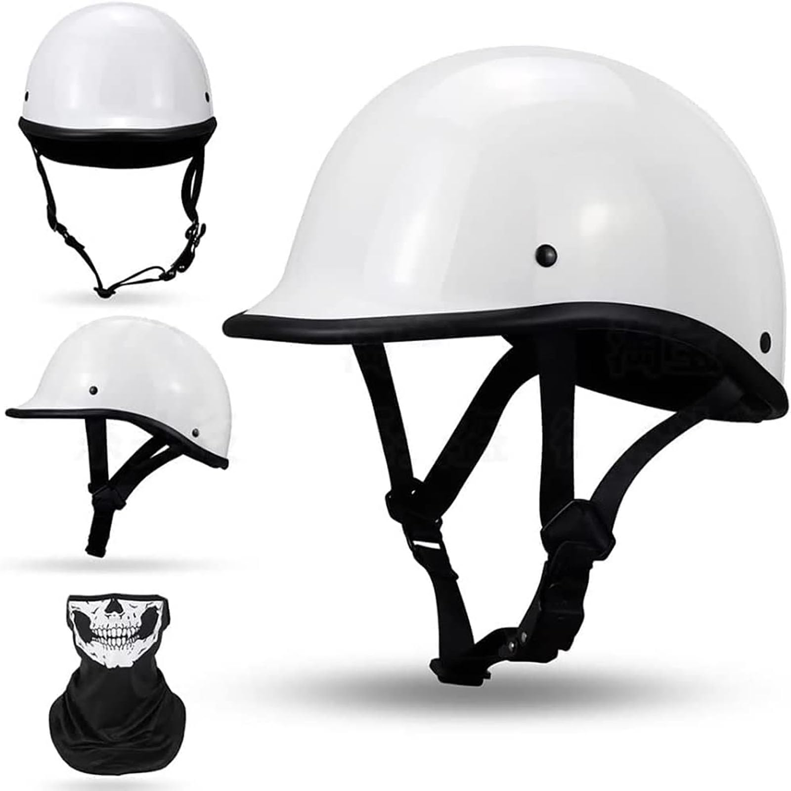 Połowa kasku motocyklowego w stylu retro, w stylu niemieckim, cienki czepek z trupią czaszką, otwarty kask motocyklowy półskorupa do motoroweru, skutera, skutera, skutera, skutera, ATV, kask z