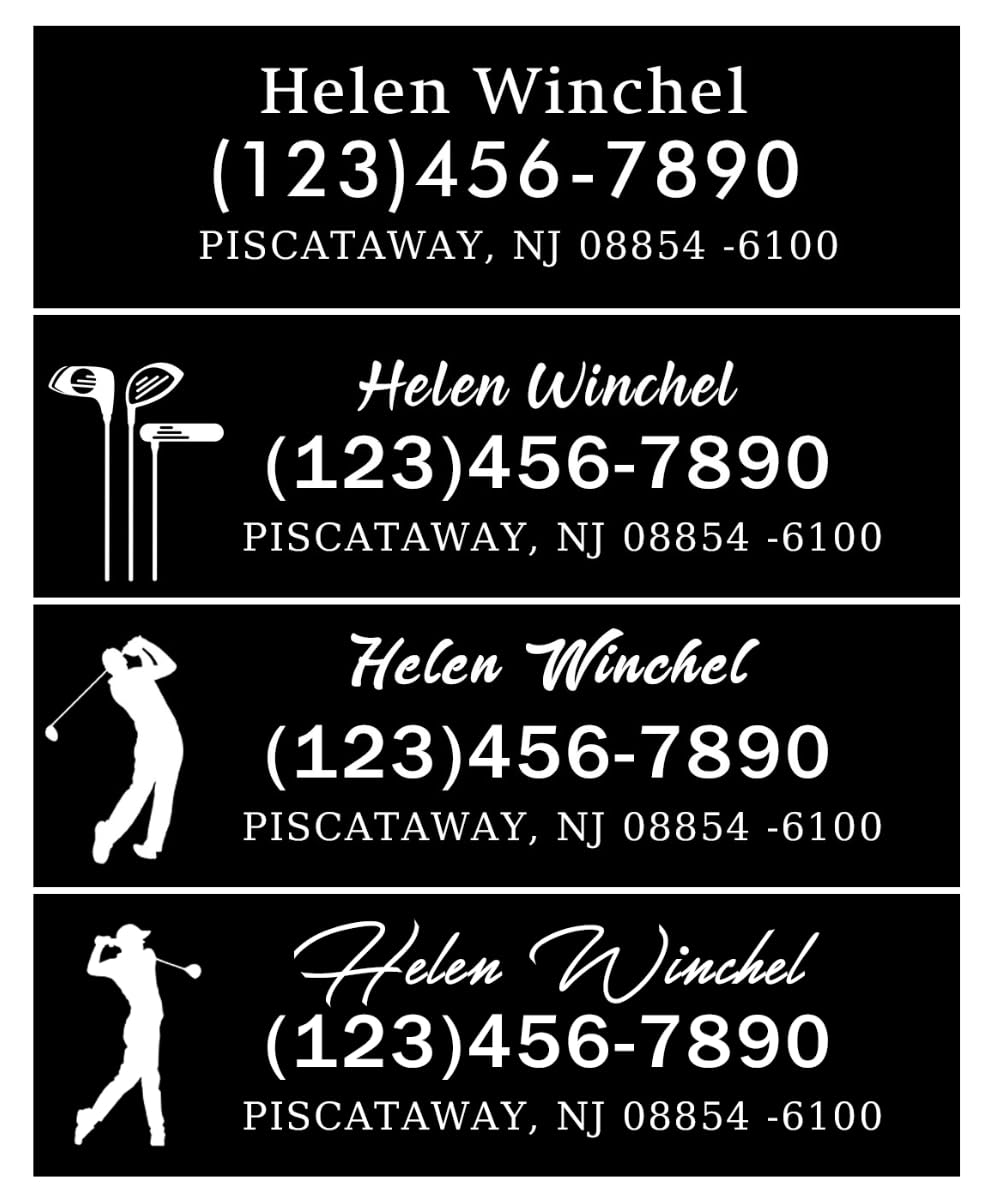 Golf Club Labels Personalized - Waterproof Vinyl Name Stickers with Multiple Fonts for Golf Club, 2.125 x 0.65 inches, 30-300 Pack (Black)