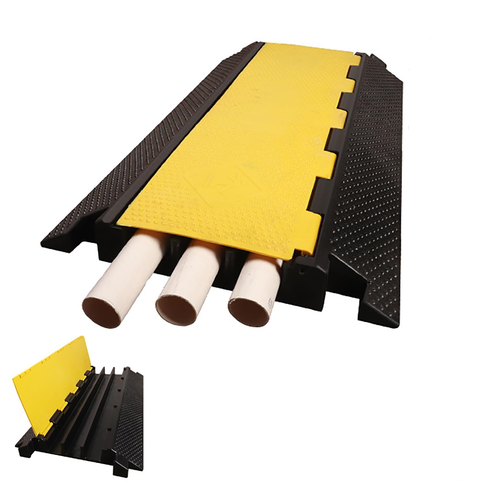 Pasacables de Suelo para Proteger Las Cables Protector de Cables Protector de 3 Piezas, Capacidad de Carga de 6800 Kg, 90X48X6,5 cm, Ocultador de Cables para Uso en Exteriores e Interiores