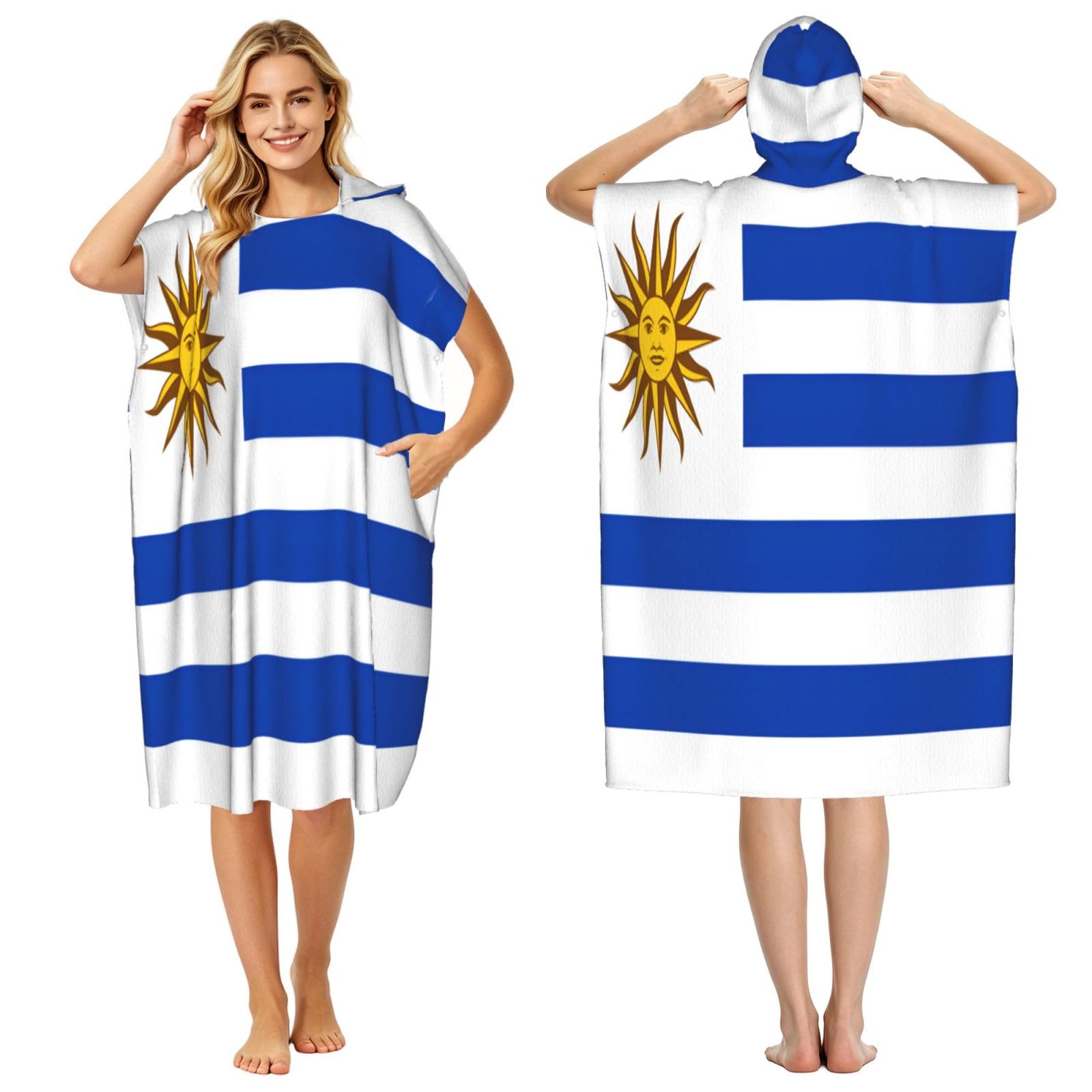 DTHKJNLSF Flag Of Uruguay Adult Hooded Beach Poncho Towel