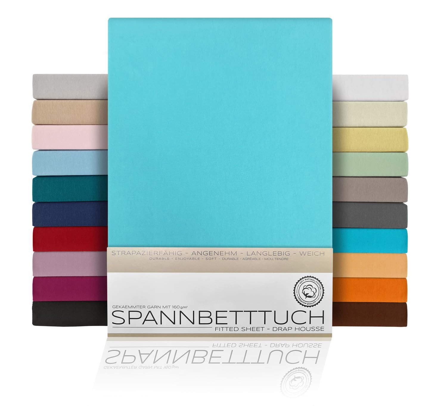 BEAUTEX Fitted Sheet Made of Cotton, Premium Jersey Fabric 160 g/m², Choice of Size and Colour (Topper - 100 x 200 x 15 cm, Turquoise)