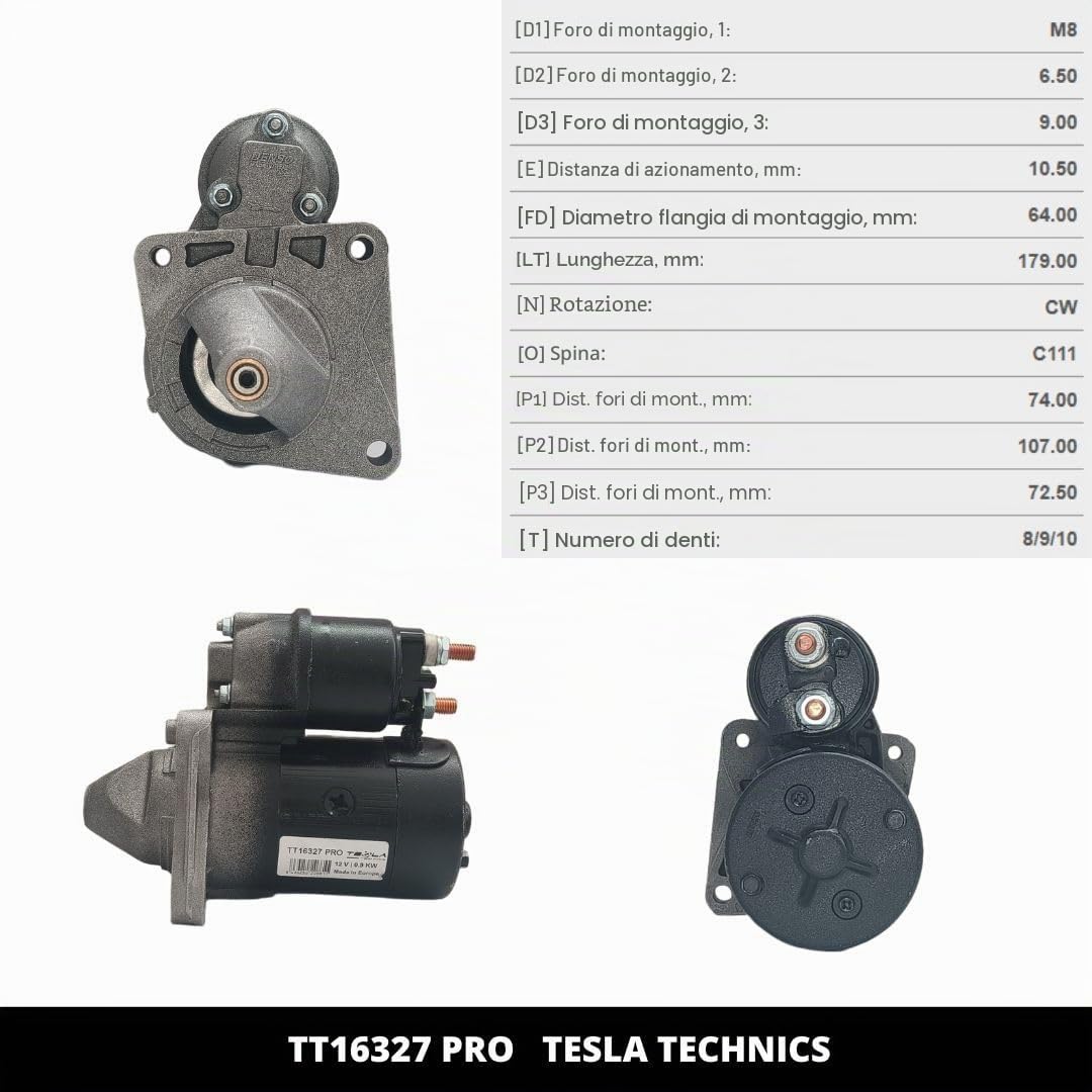 TT16327 PRO Motorino di avviamento 12V, 0.90/1.00 KW. Compatibile con ABARTH, FIAT, ALFA ROMEO, LANCIA. Eccellente rapporto qualità-prezzo. Installazione facile e garanzia.