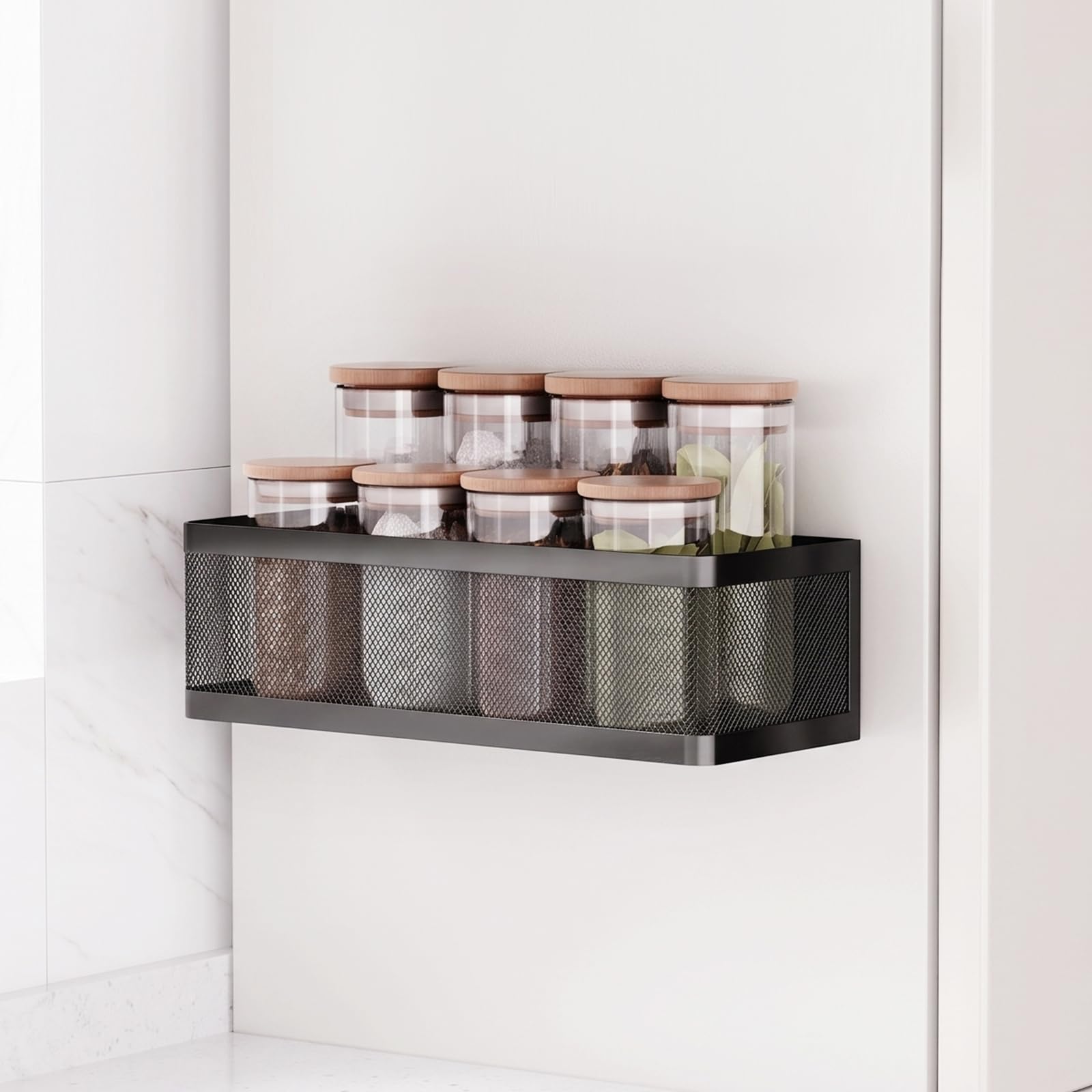 Xiaoge Home Black Magnetic Spice Rack For Refrigerator, Magnet Fridge Shelf