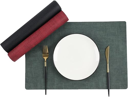 Yangkluib - Juego de 2 manteles individuales lavables de piel sintética de doble cara, manteles individuales fáciles de limpiar, impermeables,