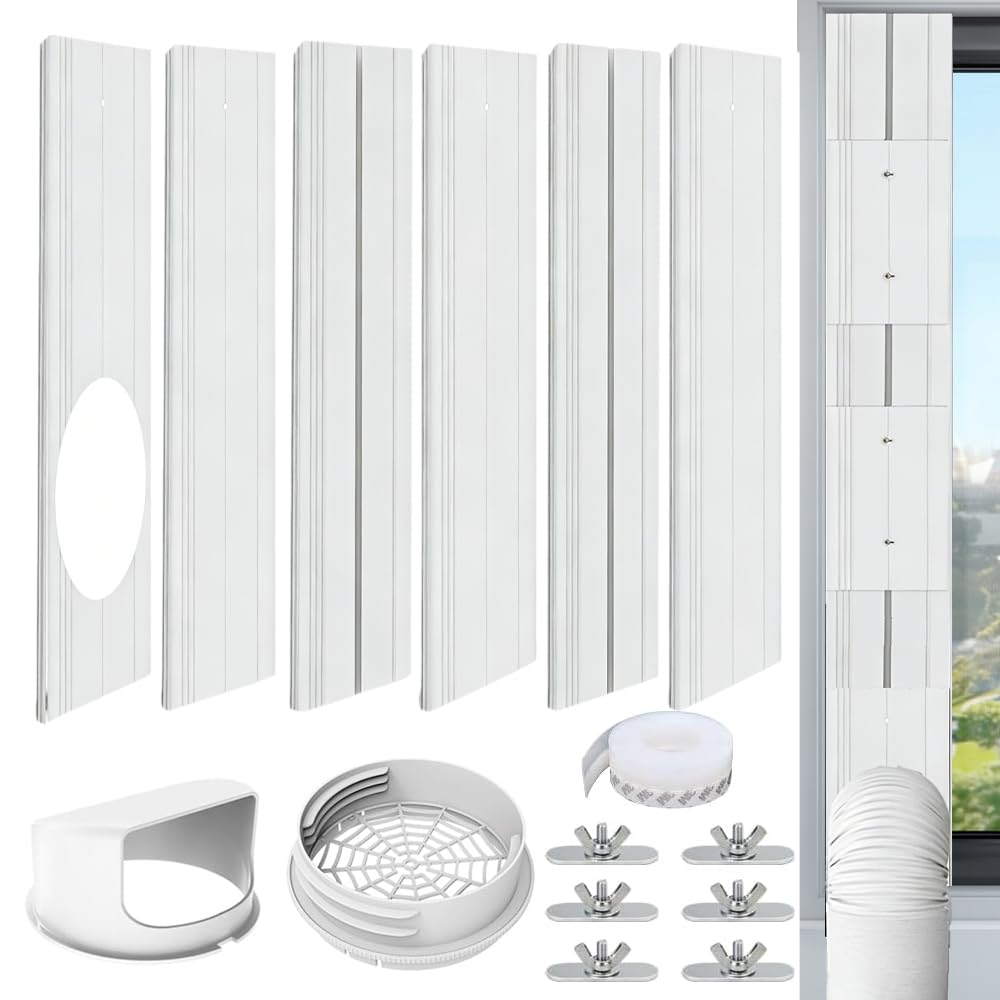 Kit Ventana Aire Acondicionado Portátil, 6 Pcs Placas de Sellado de Ventana Corredera de Aire Acondicionado, Ajustable 43-225cm, Adecuado para Tubos de 5,91" Diámetro, para Ventanas Correderas