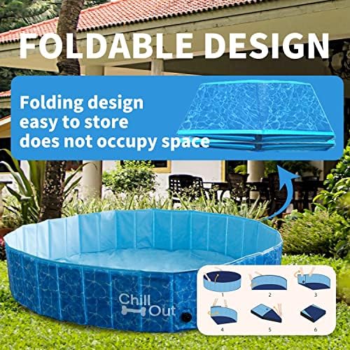 ALL FOR PAWS Extra Large Dog Pool (160 x 30CM)Foldable Dog Pet Kids Bath Pool Swimming Pool Paddling Pool Portable PVC Non-Slip Large Pet Dog Cat Bathing Tub Children Pet Dog Pool for Indoor/Outdoor