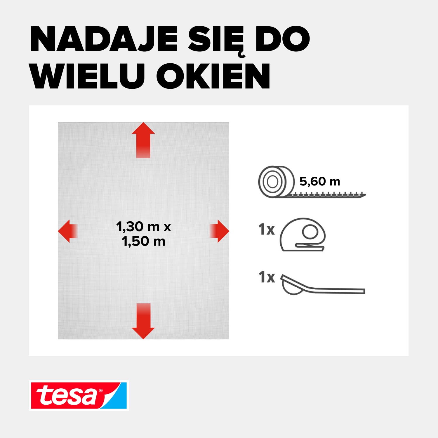 tesa INSECT STOP H&L Fly Screen Open/Close Premium for Windows - siatka otwierana/zamykana, bez wiercenia - 130 x 150 cm - antracyt (transparentna)