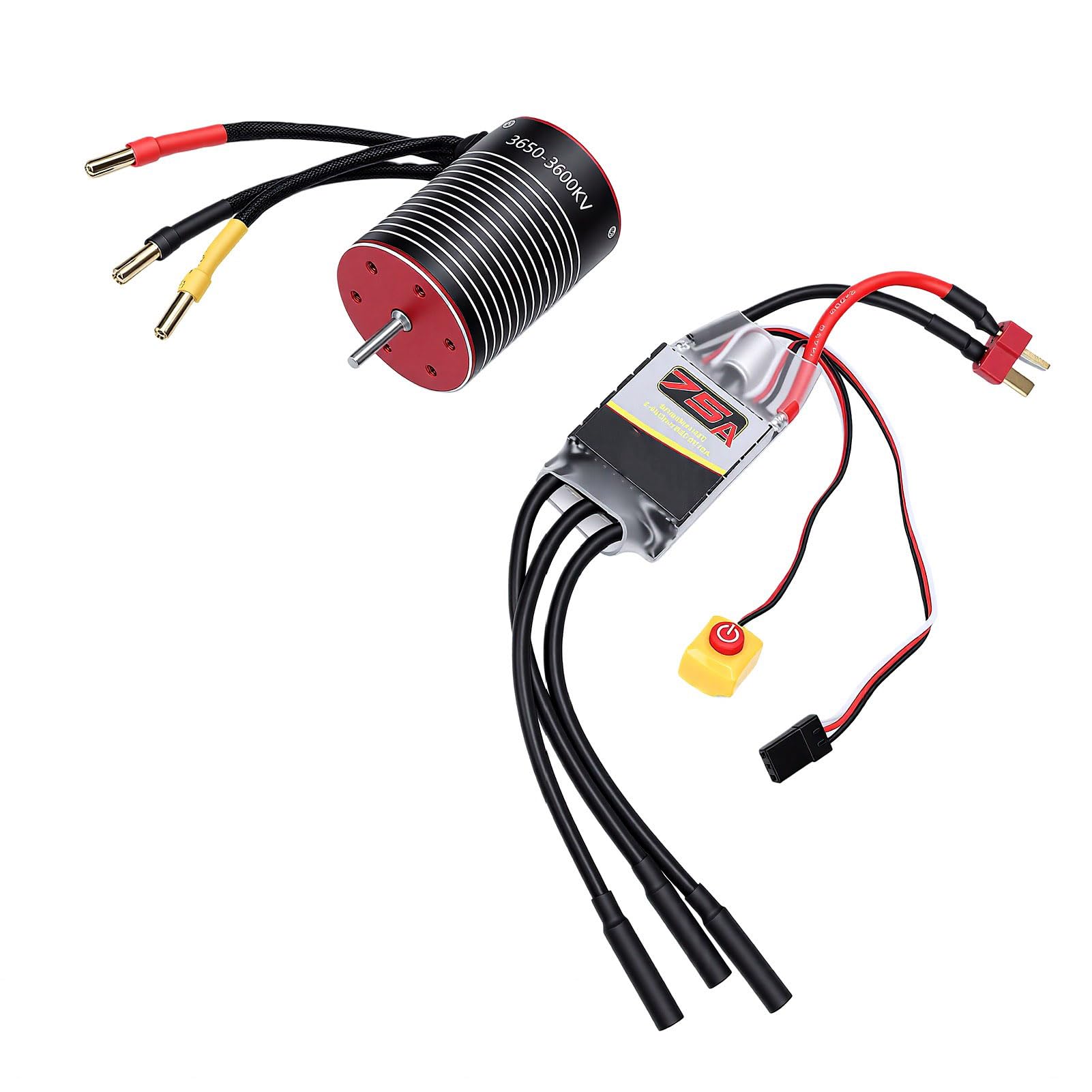 SIXRUN RC-Brushless-Motor-ESC-Combo, CNC-Aluminium-Kühlkörper-Brushless-Motor-ESC-Set, 3600KV 75A für 1/10 RC-Autos und Boote, 2 Bis 3S-Eingang, Überhitzungs- und Überlastschutz