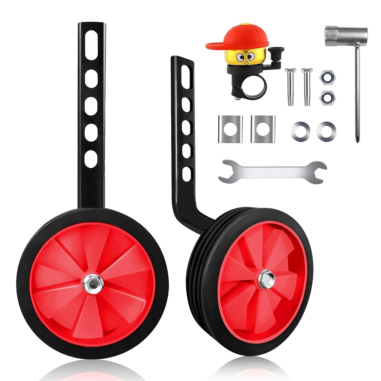 Ruote di supporto per bicicletta per bambini, stabili e sicure, regolabili da 30,5 a 50,8 cm, silenziose, antiscivolo, con luce, per principianti, per imparare all'aperto, colore rosso