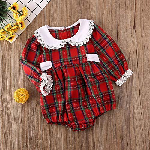 Baby Girl Christmas Dress Matching Newborn Girl Bodysuit Plaid Lace Princess Skirt Family Clothing 7