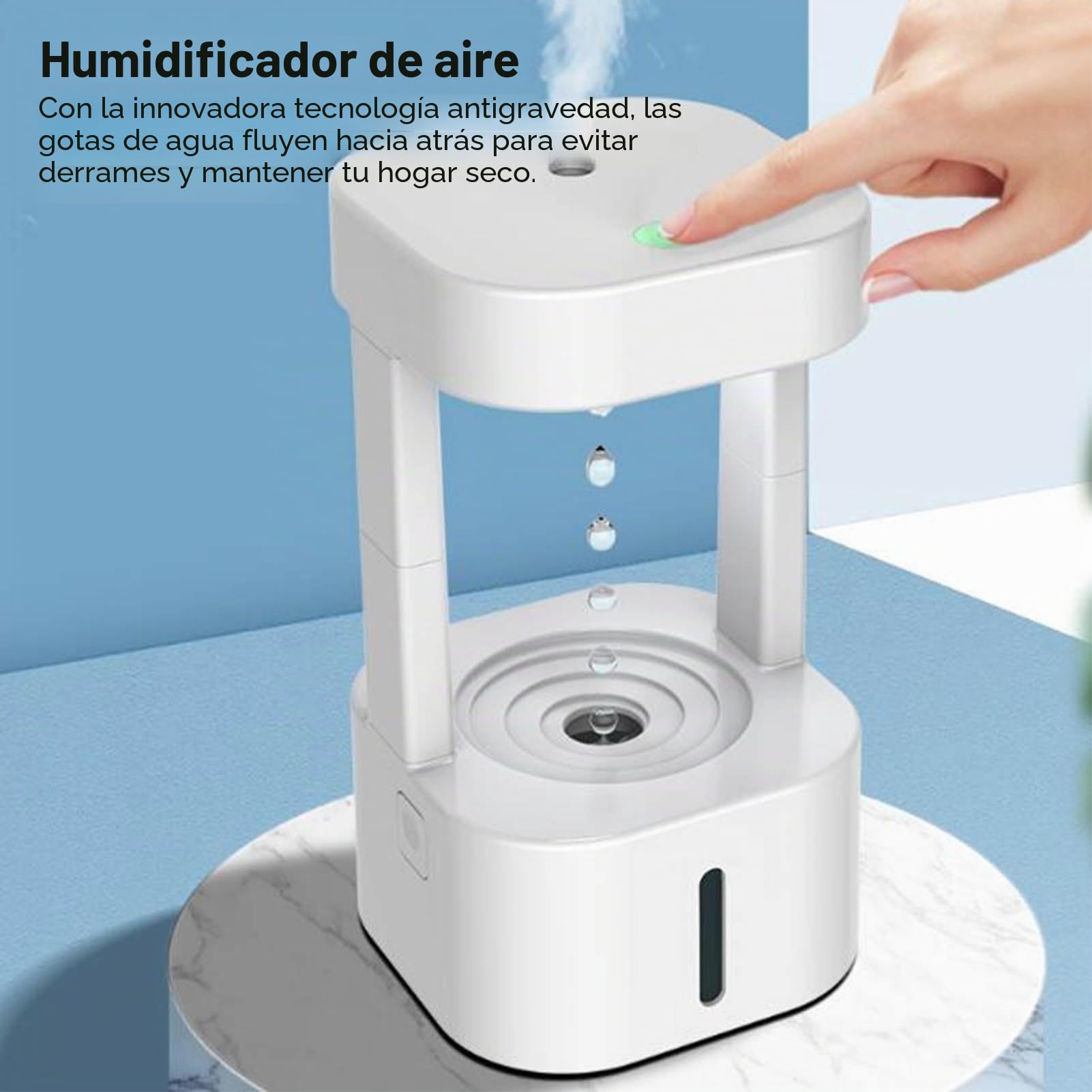 Humidificador de Aire con Gotas de Agua Antigravedad de 580 Ml, Humidificadores de Niebla Fría con Luces LED, Humidificadores de Niebla Fría Antigravedad para Dormitorio, (Luz de