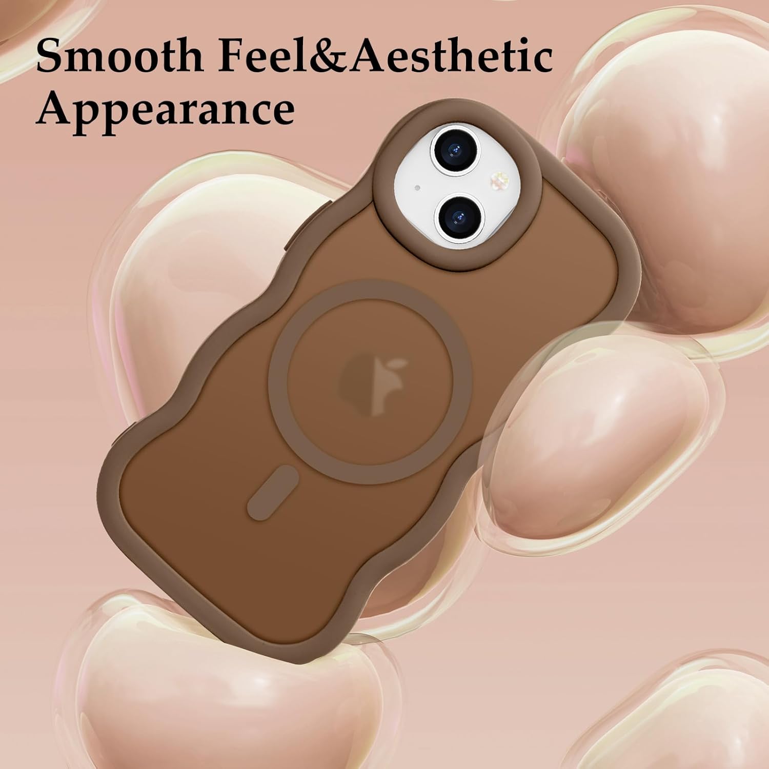 for iPhone 14/15 Plus Case, Curly Wave Frame Hard Translucent Clear Cover for Women Men Compatible with Magsafe TPU Shockproof Protective Phone Case for iPhone 15/14 Plus, Desert Gold - Image 6