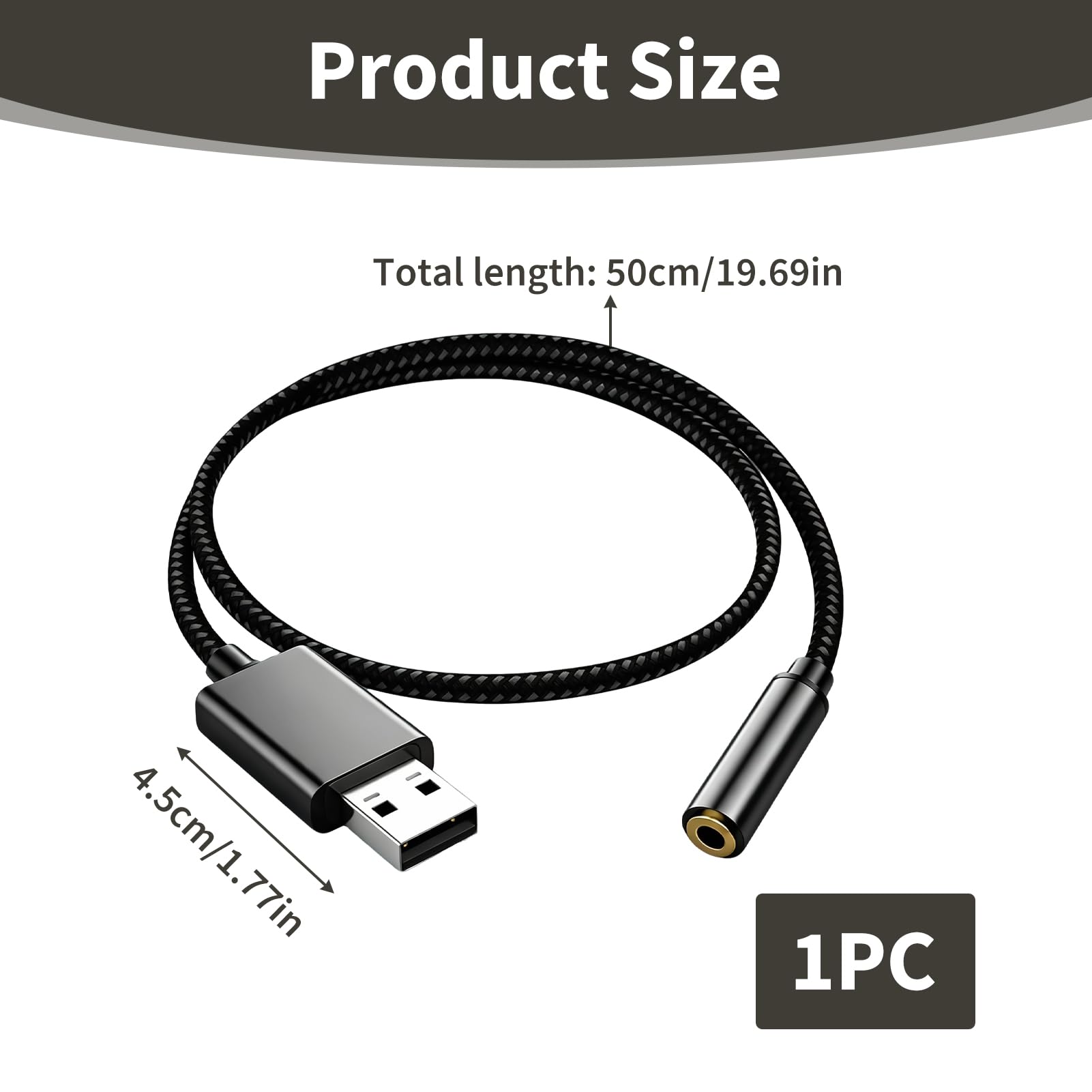 Tarjeta de Sonido Externa USB, Adaptador Audio USB Adaptador a Jack 3,5mm Audio Estéreo con Micrófono Convertidor Auxiliar USB a TRRS/TRS Auriculares PC Laptop Linux Streaming Juegos 0,5 m Negro