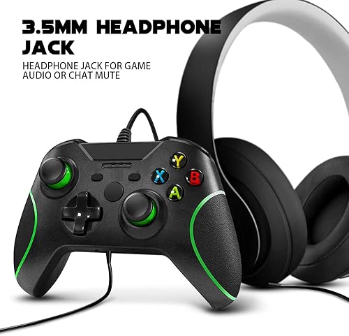 Miniatura 4 de SAMINRA - Repuesto para Xbox One con cable controlador USB negro para Xbox OneSXPC Windows 10 con conector de audio de 0138in