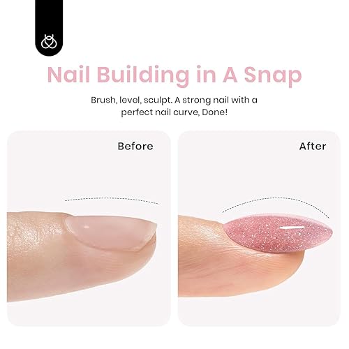 Miniatura 92 de Beetles Builder Gel de 0.5 onzas líquidas, gel fortalecedor 7 en 1 translúcido rosa nude, cepillo de extensión de uñas de gel UV en botella, no se
