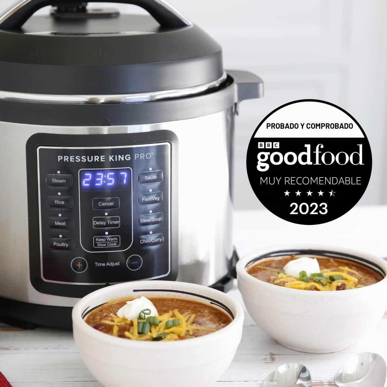 Pressure King Pro (4,8 L) - Olla a presión digital 14 en 1 de Drew&Cole - Incluye aplicación móvil Drew&Cole Recipe gratuita - Cocina de bajo consumo - Revestimiento antiadherente - Fácil de limpiar -