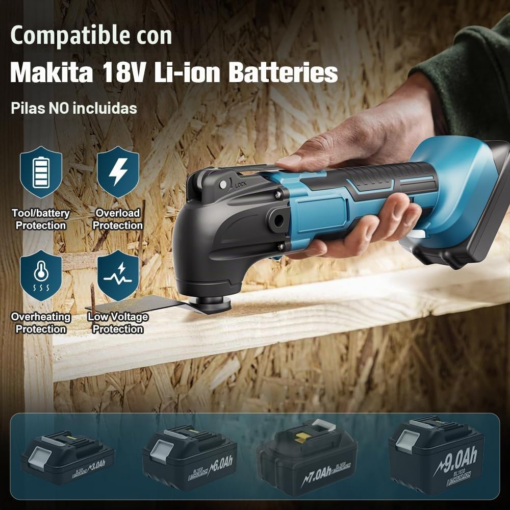 Herramienta Multifunción para Makita 18V (Sin batería), Multiherramienta Oscilante Inalámbrica 6 Velocidades Ajustables Sierra Oscilante, Multitool para Quitar, Raspar, Cortar