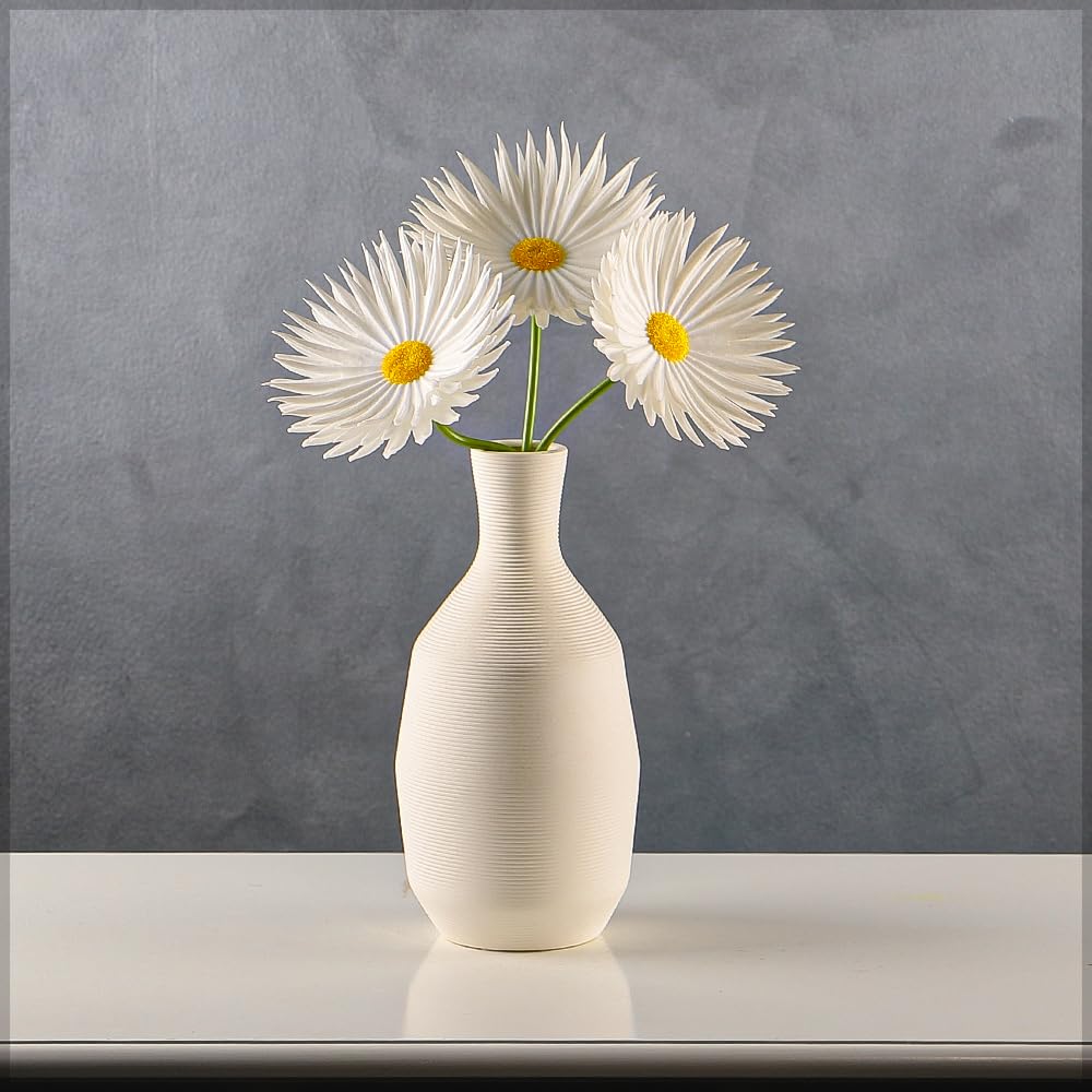 3Pcs Artificial Daisy Flowers, Real Touch Silk Artificial Chrysanthemum Flowers, Long-Lasting & UV Resistant Fake Flowers for Vases, Maintenance-Free Faux Flowers for Wedding & Home Decor (White
