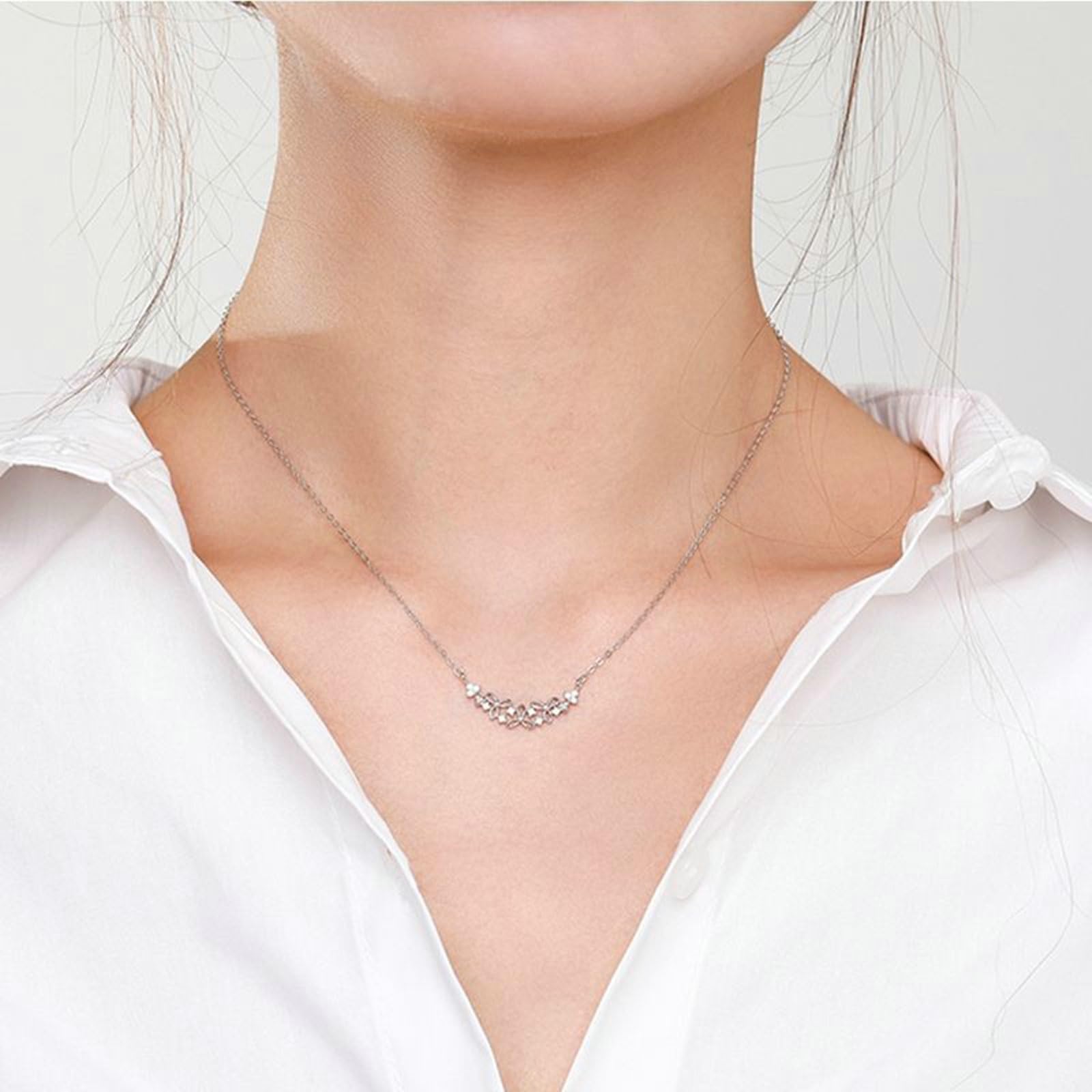 Damen Halsketten 9K/14K/18K Echtgold, Weißgold Anhänger Hohle Blume mit Moissanit Damen Anhänger Halskette 40+5cm