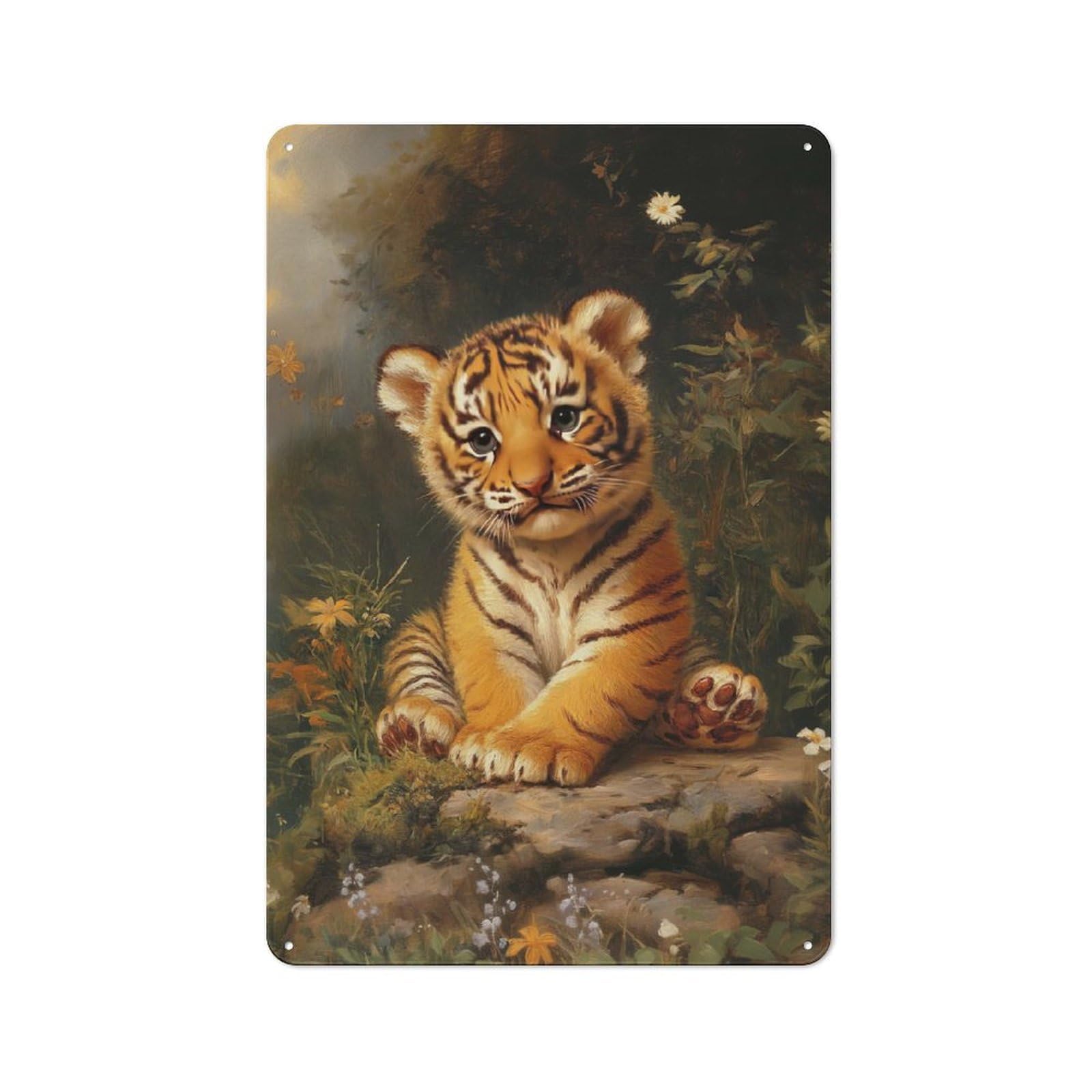 Junmoney Cute Tiger Cub Tin Wall Plaque 30X20cm With For Man Cave Or Games Room, For Garage, Workshop And Man Cave Decoration