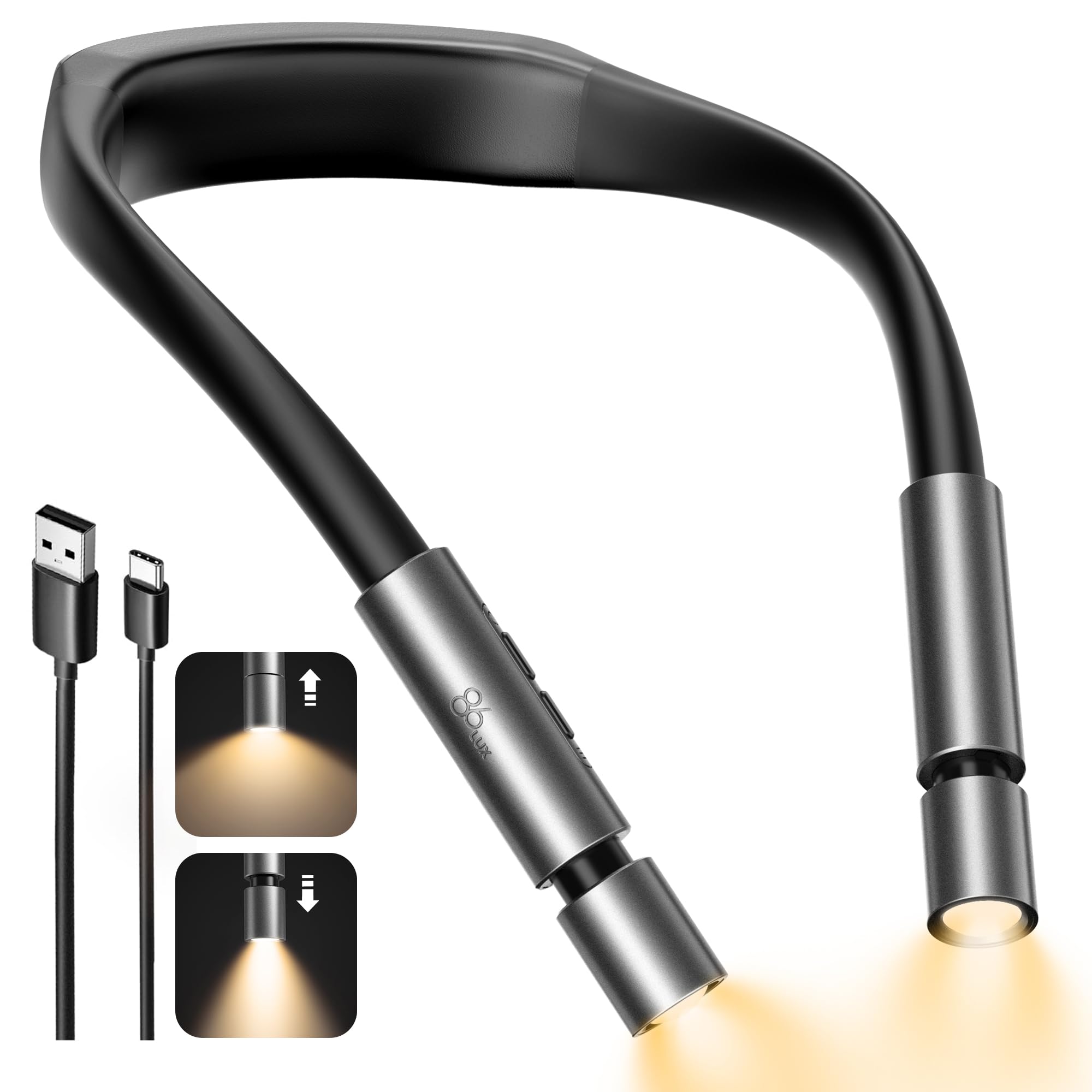 86lux LED Neck Reading Light, Book Light for Reading in Bed, 3 Colors, Hands Free, Long Lasting, Flexible Soft Lightweight Arms, Dual Focus Control Neck Lamps Gift for Reading,Crafting,Camping