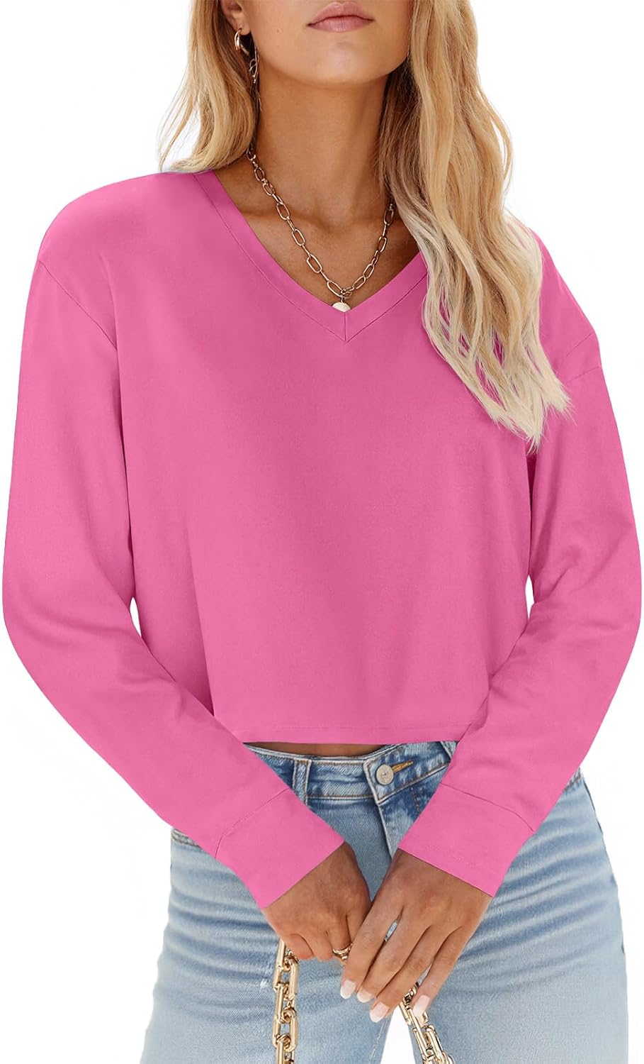 Tankaneo Womens V Neck Cropped T Shirts Casual Summer Crop Tops Half Sleeve Solid Color Crop Baisc Tees