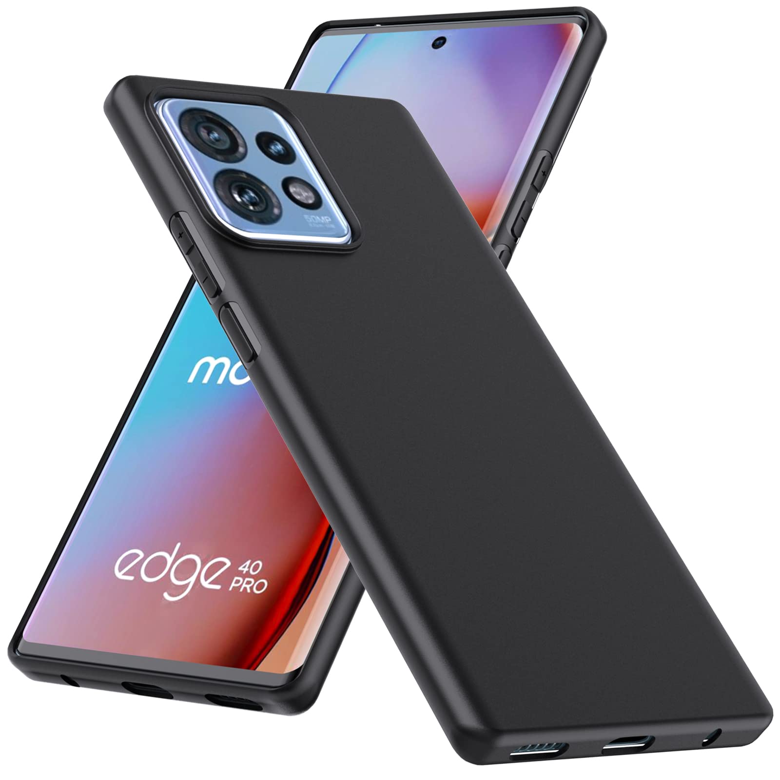 WFTE Case Compatible with Motorola Edge 40 Pro Case Soft TPU Ultra-Slim Stylish Protective Cover for Motorola Edge 40 Pro Phone Case[Drop Protection, Non-slip] - Matte Black