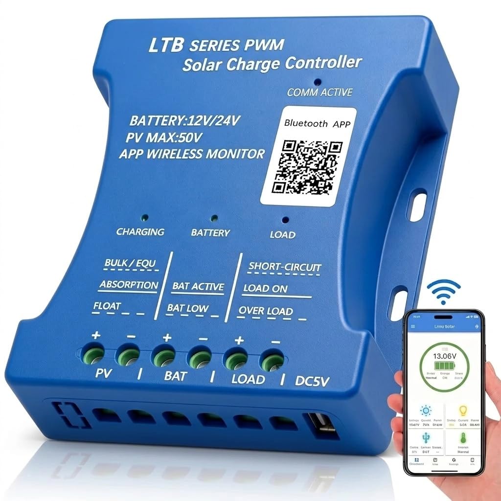 30A Bluetooth Solar Charger Controller PV max 50V 12V/24V Solar Regulator 30A PWM for Lead Acid, LiFePO4, Lithium Batteries-image-2