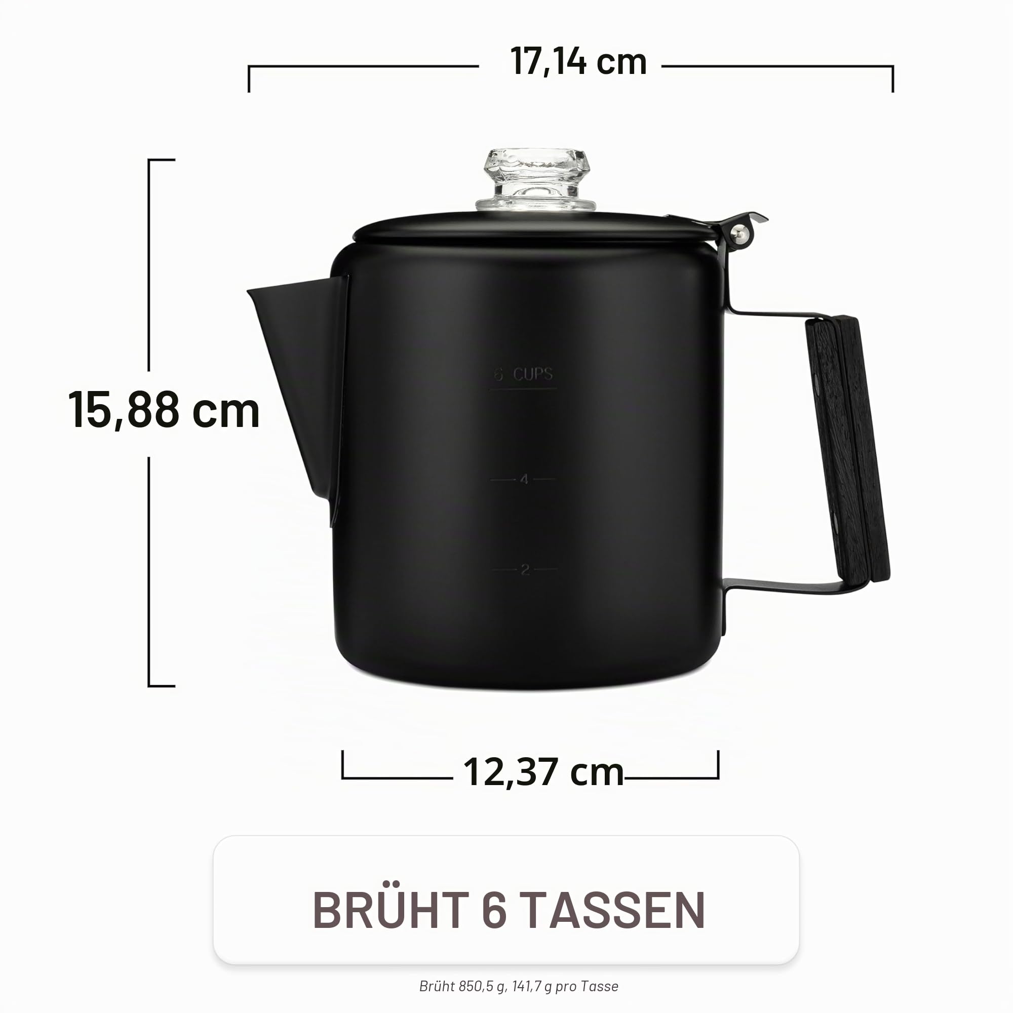 Coletti Schwarze Bozeman Perkolator-Kaffeekanne – Kaffeemaschinen für den Herd, die eleganteste Edelstahl-Kaffeekanne fürs Camping – KEIN Aluminium oder Kunststoff (6 Tassen)
