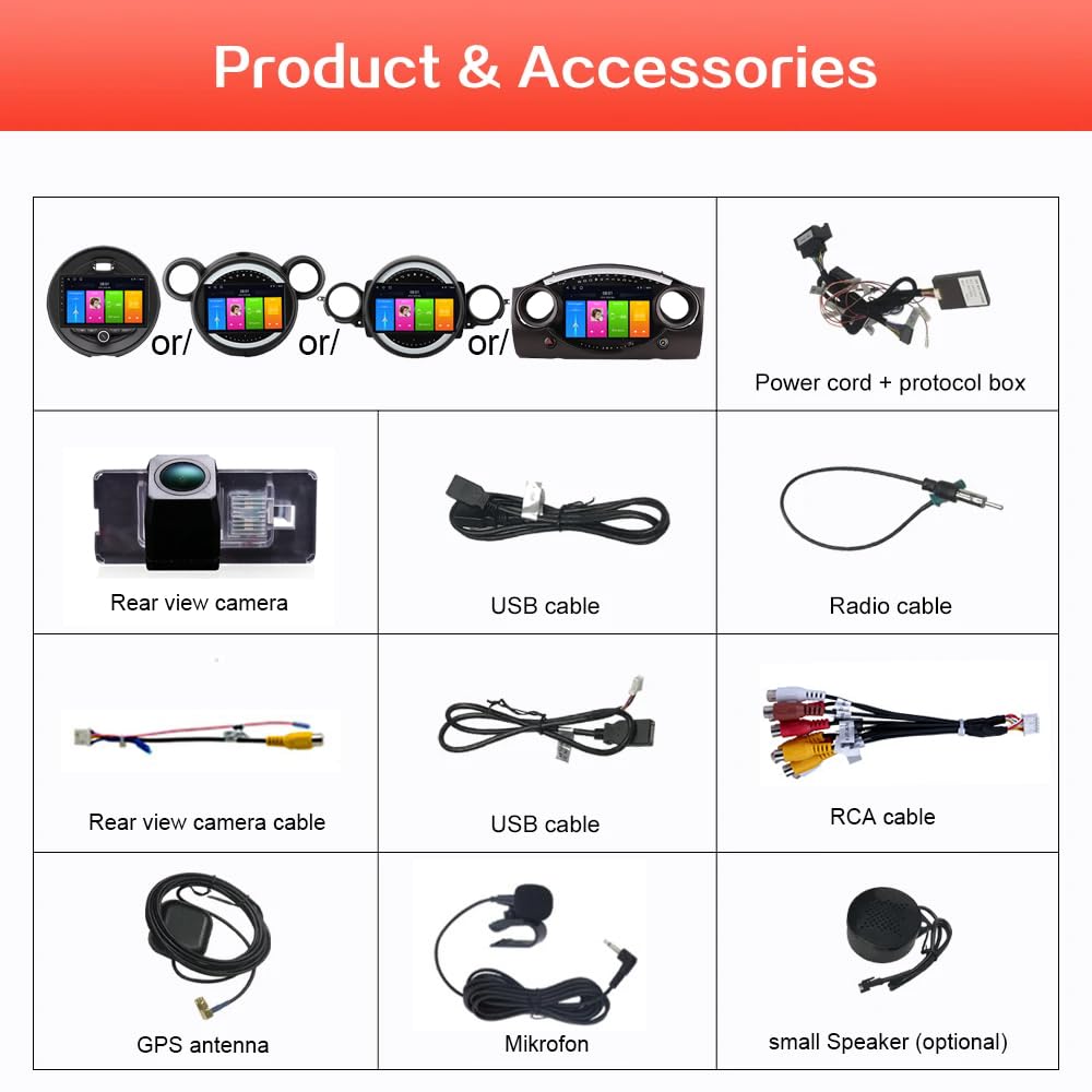 Reproductor de coche, GPS, navegación, Carplay/Android para BMW Mini R56 F55 F56 F57 John Cooper Works, One First, One D, Cooper SD (con cámara de luz), Radio HD de 9 pulgadas